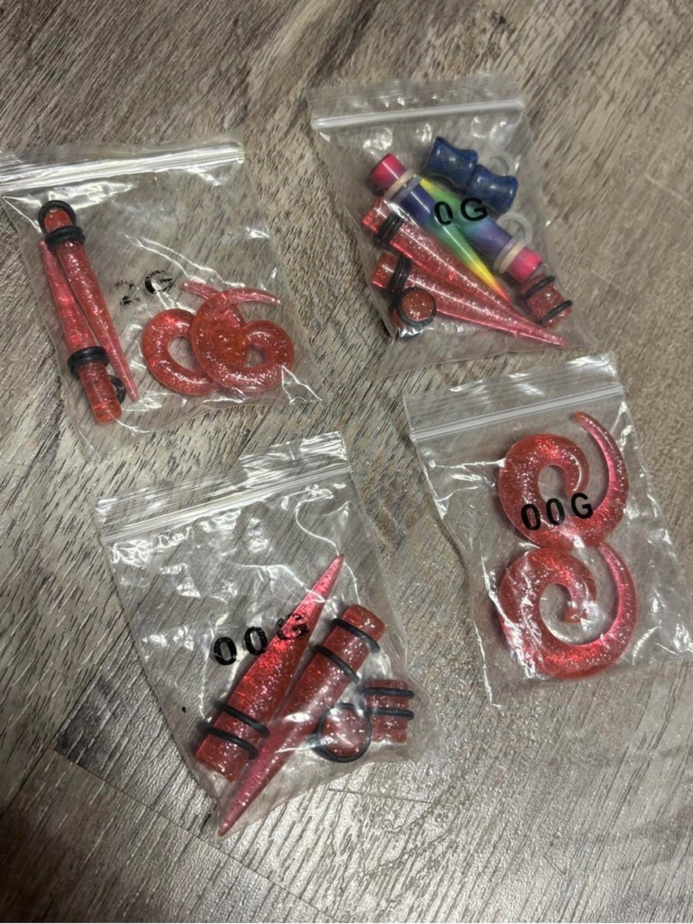 Red Glitter Acrylic Ear Taper and Spiral Plug Set - 00G